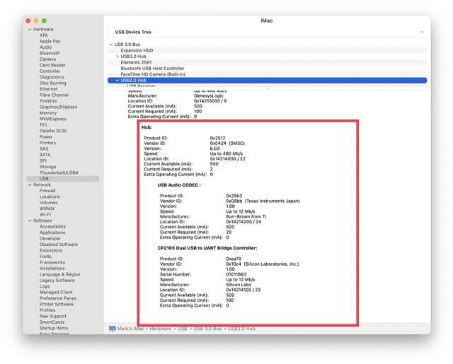 Apple System Report USB devices